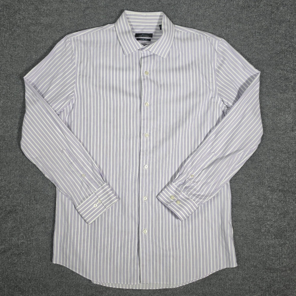 Marc Anthony Mens Slim Fit Dress Shirt Purple White‎ Striped 16.5 34-35 Long Slv